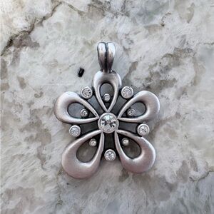 BICO silver plated pewter flower pendant with CZ stones LIKE NEW